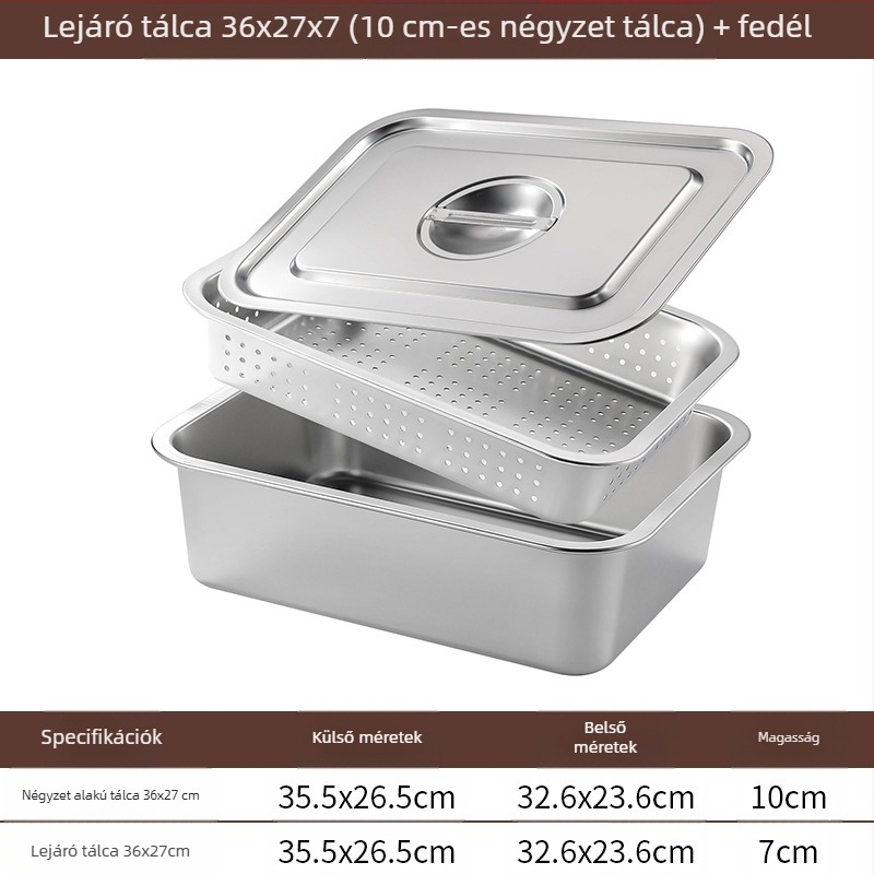 Rozsdamentes acél lapos aljú négyzet alakú tálca kereskedelmi téglalap alakú tálca mélyítő lyukasztó négyzet alakú medence lefolyó medence alkalmas sült zöldséges medence