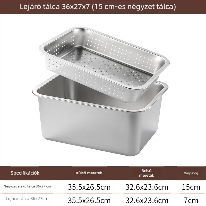 Rozsdamentes acél lapos aljú négyzet alakú tálca kereskedelmi téglalap alakú tálca mélyítő lyukasztó négyzet alakú medence lefolyó medence alkalmas sült zöldséges medence