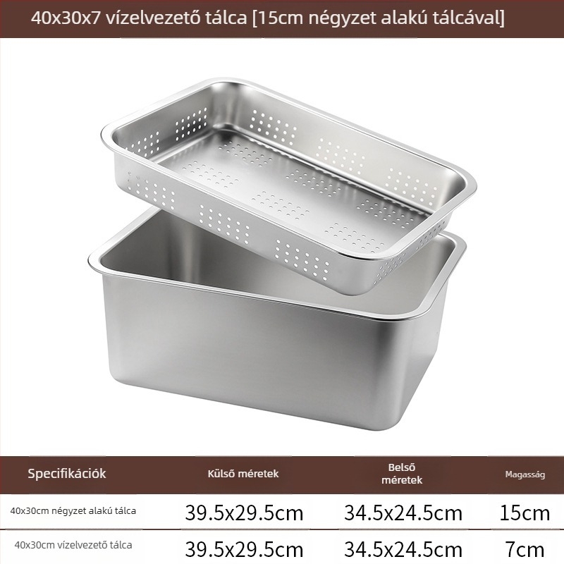 Rozsdamentes acél lapos aljú négyzet alakú tálca kereskedelmi téglalap alakú tálca mélyítő lyukasztó négyzet alakú medence lefolyó medence alkalmas sült zöldséges medence