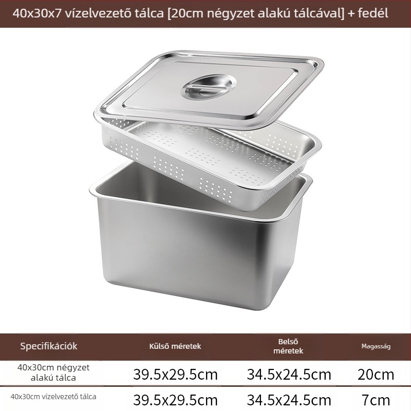 Rozsdamentes acél lapos aljú négyzet alakú tálca kereskedelmi téglalap alakú tálca mélyítő lyukasztó négyzet alakú medence lefolyó medence alkalmas sült zöldséges medence
