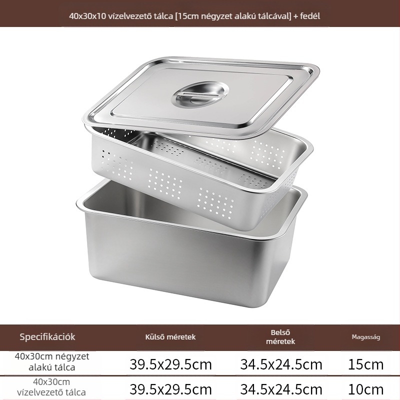 Rozsdamentes acél lapos aljú négyzet alakú tálca kereskedelmi téglalap alakú tálca mélyítő lyukasztó négyzet alakú medence lefolyó medence alkalmas sült zöldséges medence