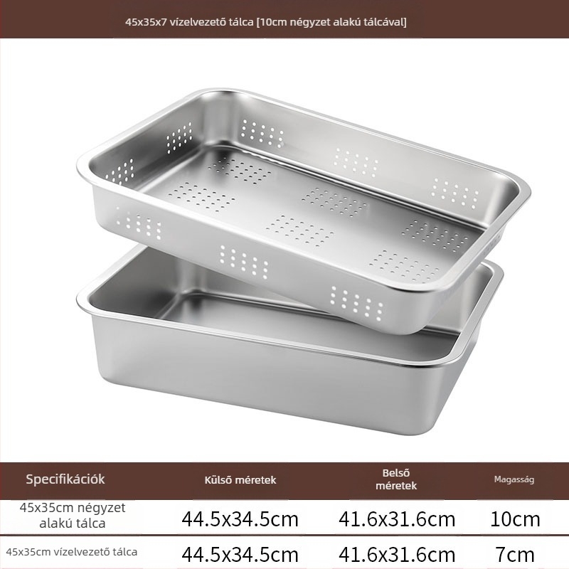 Rozsdamentes acél lapos aljú négyzet alakú tálca kereskedelmi téglalap alakú tálca mélyítő lyukasztó négyzet alakú medence lefolyó medence alkalmas sült zöldséges medence