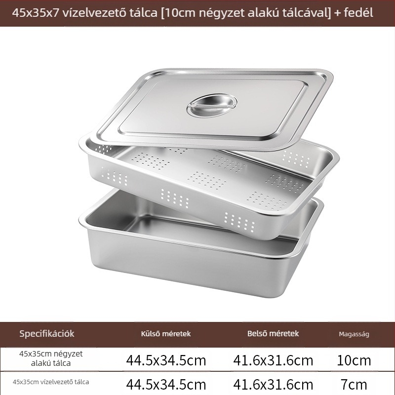 Rozsdamentes acél lapos aljú négyzet alakú tálca kereskedelmi téglalap alakú tálca mélyítő lyukasztó négyzet alakú medence lefolyó medence alkalmas sült zöldséges medence