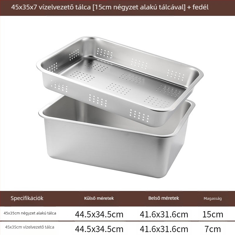 Rozsdamentes acél lapos aljú négyzet alakú tálca kereskedelmi téglalap alakú tálca mélyítő lyukasztó négyzet alakú medence lefolyó medence alkalmas sült zöldséges medence