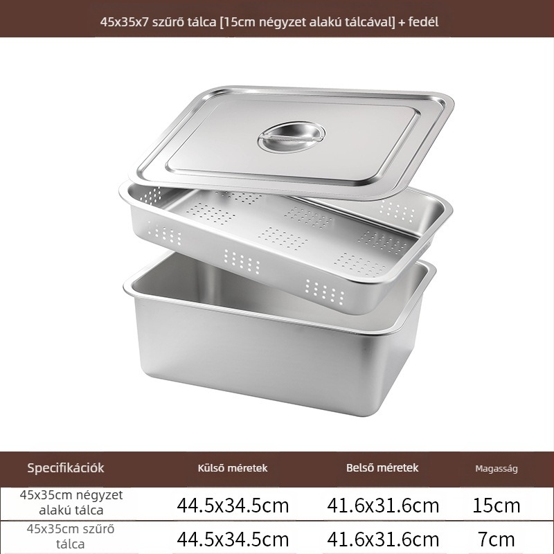 Rozsdamentes acél lapos aljú négyzet alakú tálca kereskedelmi téglalap alakú tálca mélyítő lyukasztó négyzet alakú medence lefolyó medence alkalmas sült zöldséges medence
