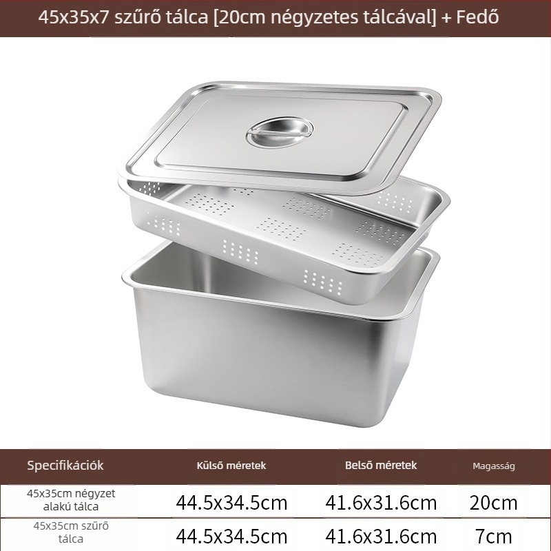 Rozsdamentes acél lapos aljú négyzet alakú tálca kereskedelmi téglalap alakú tálca mélyítő lyukasztó négyzet alakú medence lefolyó medence alkalmas sült zöldséges medence