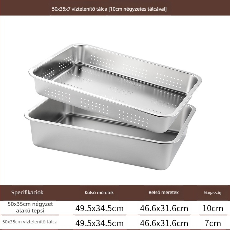 Rozsdamentes acél lapos aljú négyzet alakú tálca kereskedelmi téglalap alakú tálca mélyítő lyukasztó négyzet alakú medence lefolyó medence alkalmas sült zöldséges medence