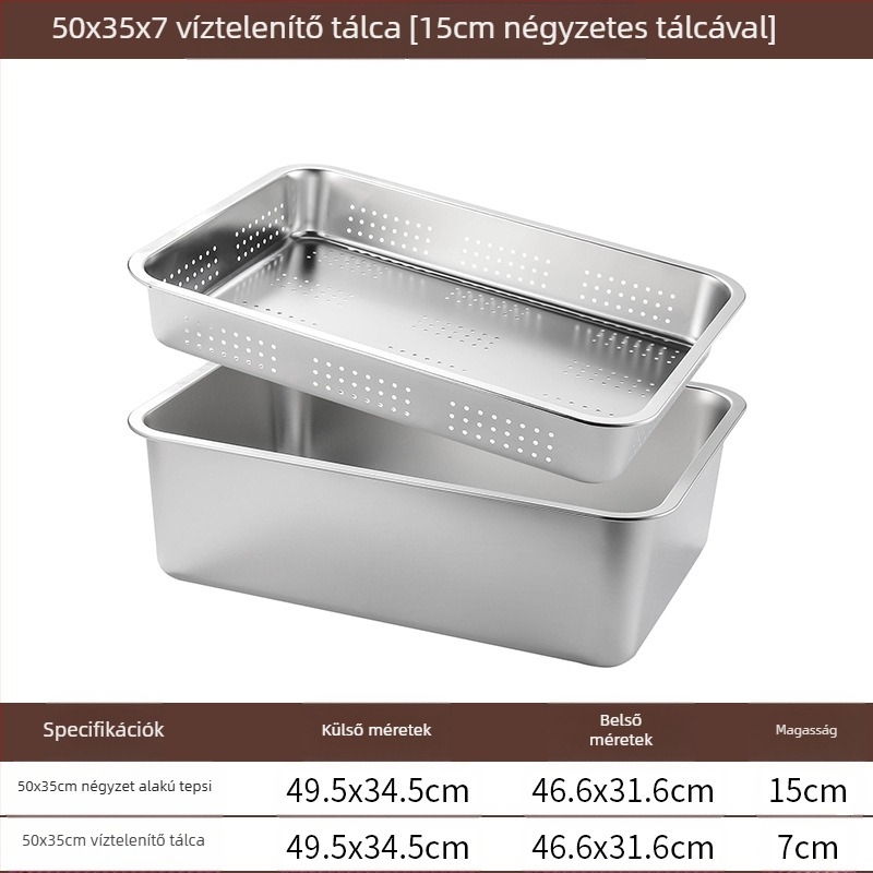Rozsdamentes acél lapos aljú négyzet alakú tálca kereskedelmi téglalap alakú tálca mélyítő lyukasztó négyzet alakú medence lefolyó medence alkalmas sült zöldséges medence