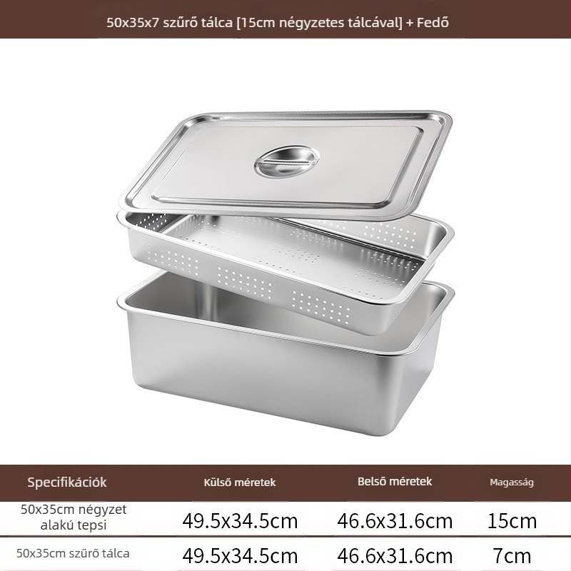 Rozsdamentes acél lapos aljú négyzet alakú tálca kereskedelmi téglalap alakú tálca mélyítő lyukasztó négyzet alakú medence lefolyó medence alkalmas sült zöldséges medence