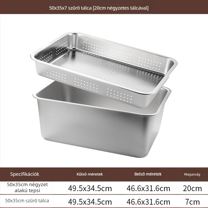 Rozsdamentes acél lapos aljú négyzet alakú tálca kereskedelmi téglalap alakú tálca mélyítő lyukasztó négyzet alakú medence lefolyó medence alkalmas sült zöldséges medence