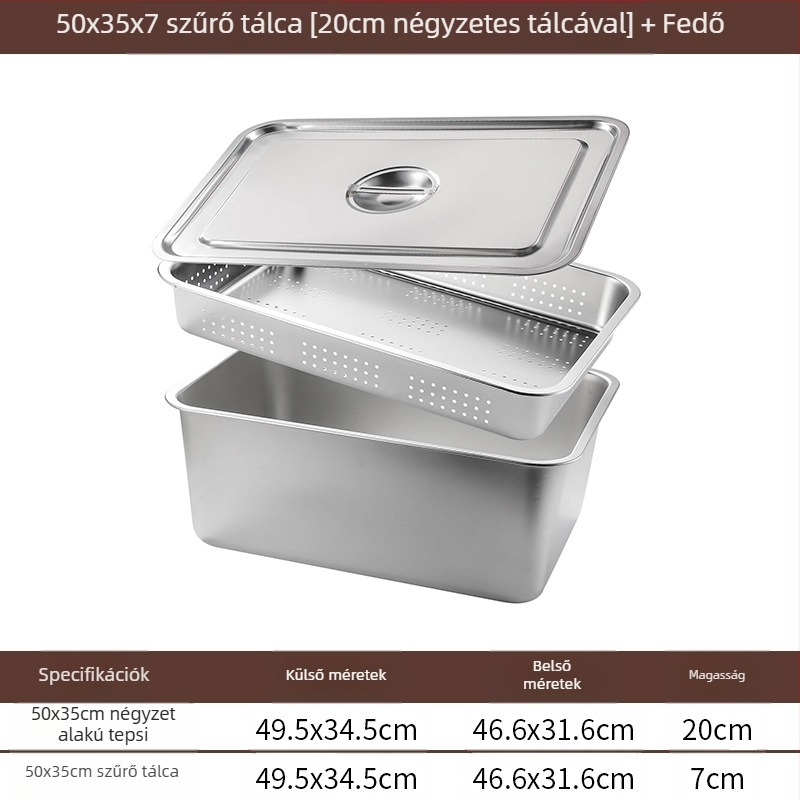 Rozsdamentes acél lapos aljú négyzet alakú tálca kereskedelmi téglalap alakú tálca mélyítő lyukasztó négyzet alakú medence lefolyó medence alkalmas sült zöldséges medence