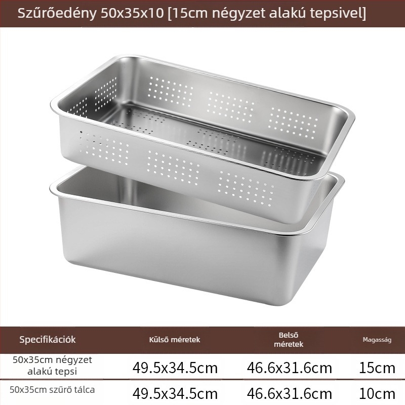 Rozsdamentes acél lapos aljú négyzet alakú tálca kereskedelmi téglalap alakú tálca mélyítő lyukasztó négyzet alakú medence lefolyó medence alkalmas sült zöldséges medence