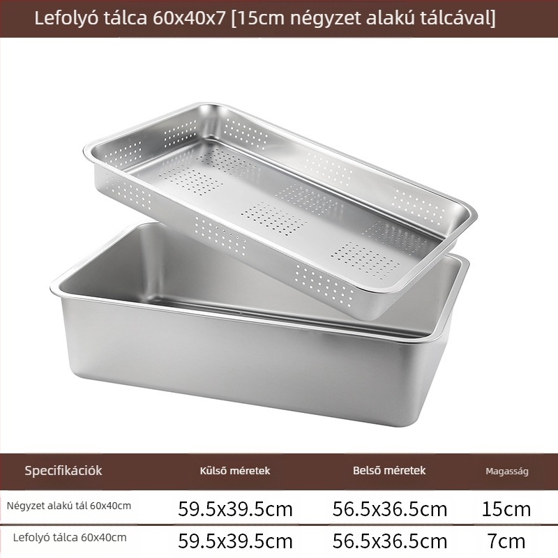Rozsdamentes acél lapos aljú négyzet alakú tálca kereskedelmi téglalap alakú tálca mélyítő lyukasztó négyzet alakú medence lefolyó medence alkalmas sült zöldséges medence