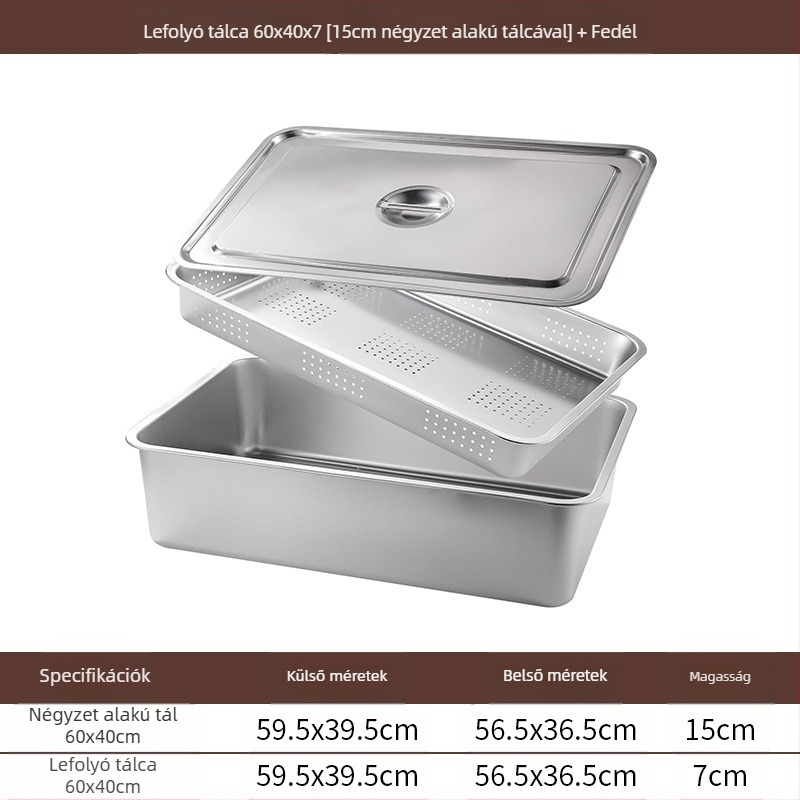 Rozsdamentes acél lapos aljú négyzet alakú tálca kereskedelmi téglalap alakú tálca mélyítő lyukasztó négyzet alakú medence lefolyó medence alkalmas sült zöldséges medence