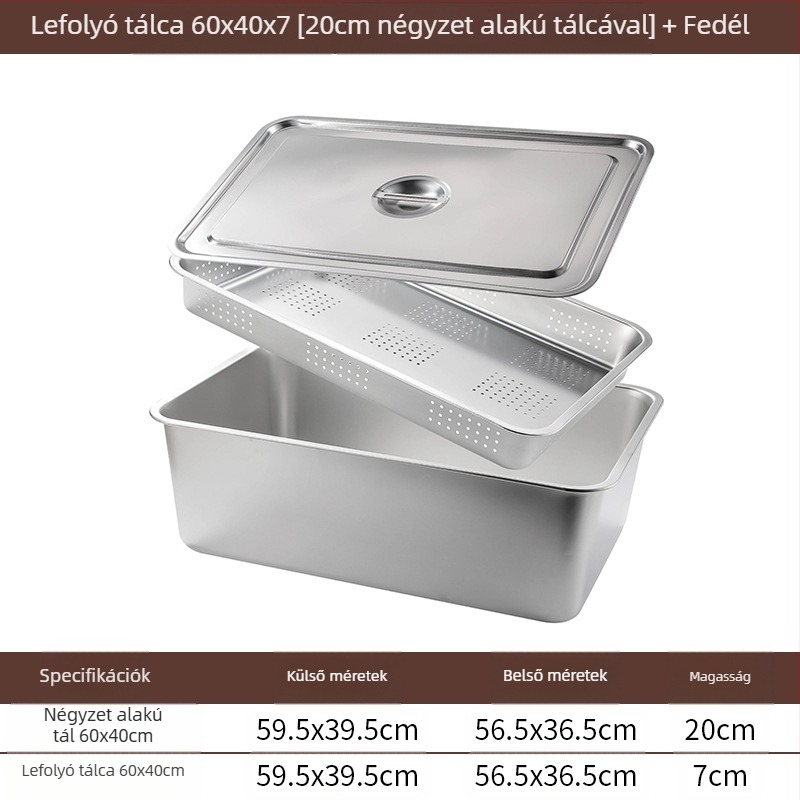 Rozsdamentes acél lapos aljú négyzet alakú tálca kereskedelmi téglalap alakú tálca mélyítő lyukasztó négyzet alakú medence lefolyó medence alkalmas sült zöldséges medence