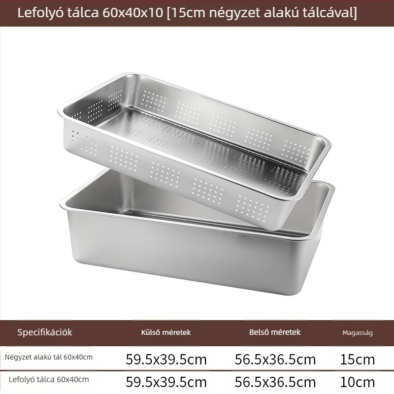 Rozsdamentes acél lapos aljú négyzet alakú tálca kereskedelmi téglalap alakú tálca mélyítő lyukasztó négyzet alakú medence lefolyó medence alkalmas sült zöldséges medence