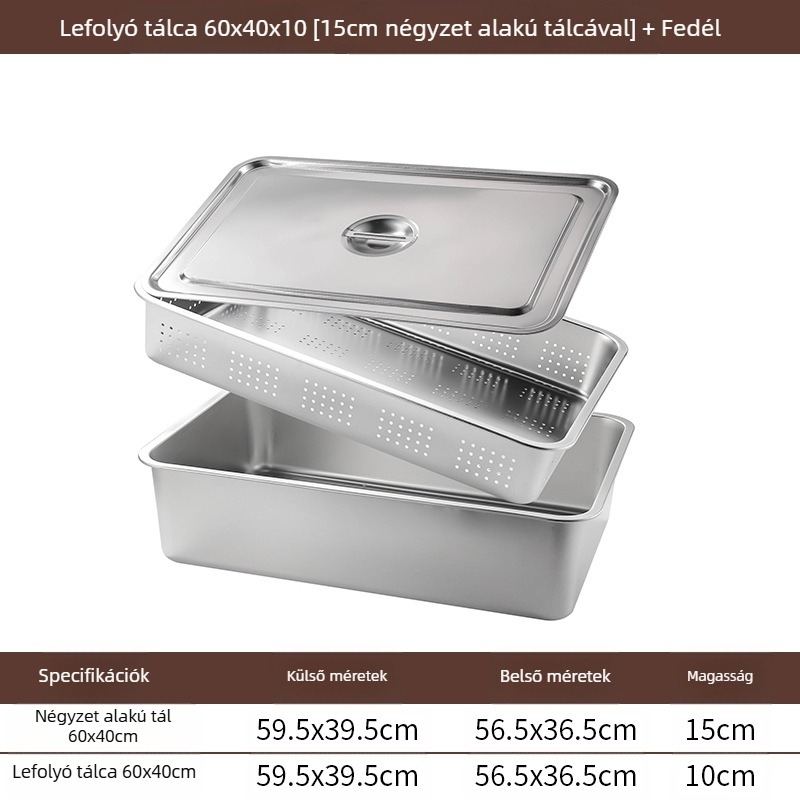 Rozsdamentes acél lapos aljú négyzet alakú tálca kereskedelmi téglalap alakú tálca mélyítő lyukasztó négyzet alakú medence lefolyó medence alkalmas sült zöldséges medence