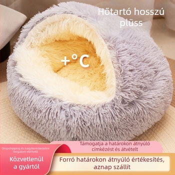 Nagykereskedelmi kagylófészek félig zárt kisállatfészek plüss kerek kisállatszőnyeg téli meleg macskafészek harapás nem rothadt kutyafészek