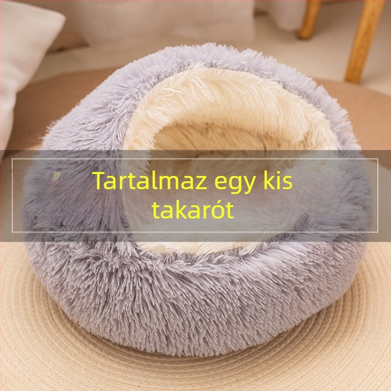 Nagykereskedelmi kagylófészek félig zárt kisállatfészek plüss kerek kisállatszőnyeg téli meleg macskafészek harapás nem rothadt kutyafészek