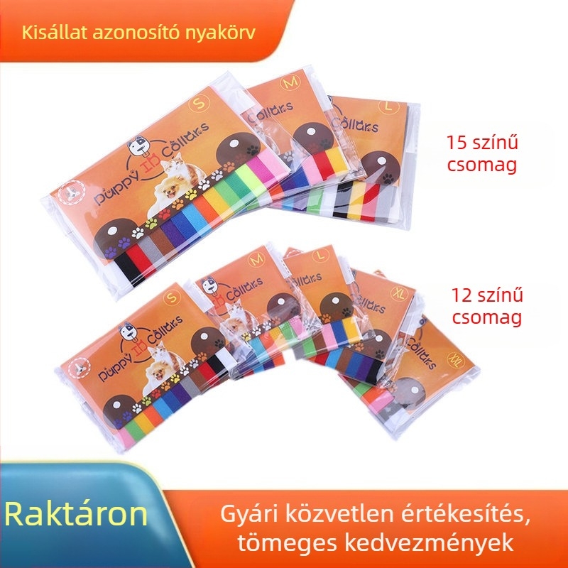 Kisállat-azonosító gyűrű 15 színű nyakörvnyomtatással, Puppy Kitten kölyöknyakörvvel