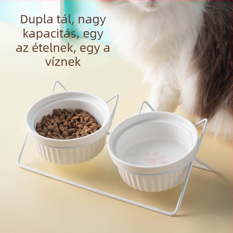 Kerámia macskatál macskaeledel tál kutyatál itatótál etetőtál védelem nyaki kerámia dupla macskatál kisállat-kellékek