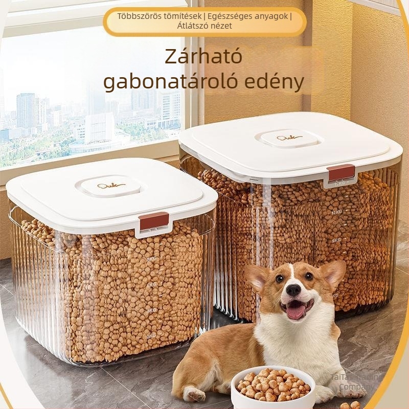 Háztartási macskaeledel-tároló vödör, fagyasztva szárított kutyaeledel-tároló vödör, lezárt vödör, macskaeledel-tároló doboz, nedvességálló tárolódoboz