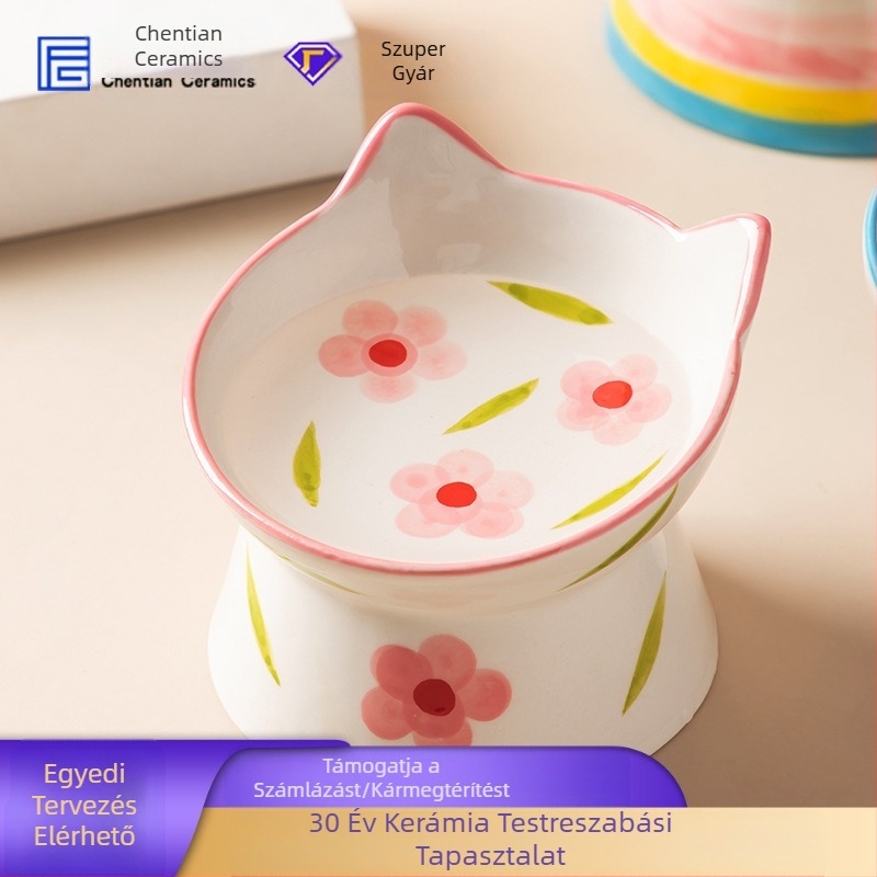 Ins Style Aranyos Macskatál Kerámia Tál Magas Lábszárvédő Ferde Szájú Kutyatál Ételtál Itatótál Felütésgátló Rizstál Kisállatnak