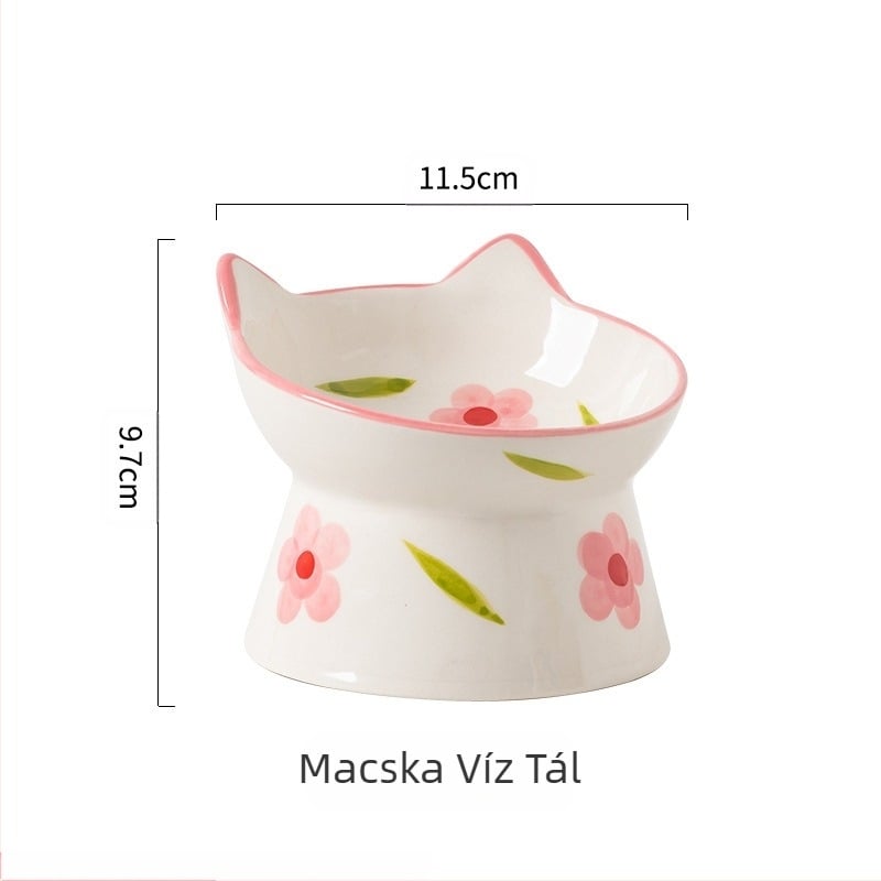 Ins Style Aranyos Macskatál Kerámia Tál Magas Lábszárvédő Ferde Szájú Kutyatál Ételtál Itatótál Felütésgátló Rizstál Kisállatnak