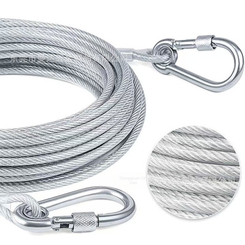 Gumival bevont vastag acél drótkötél kisállat-húzókötél anyacsattal kültéri kisállat-húzókötél harapásállósággal