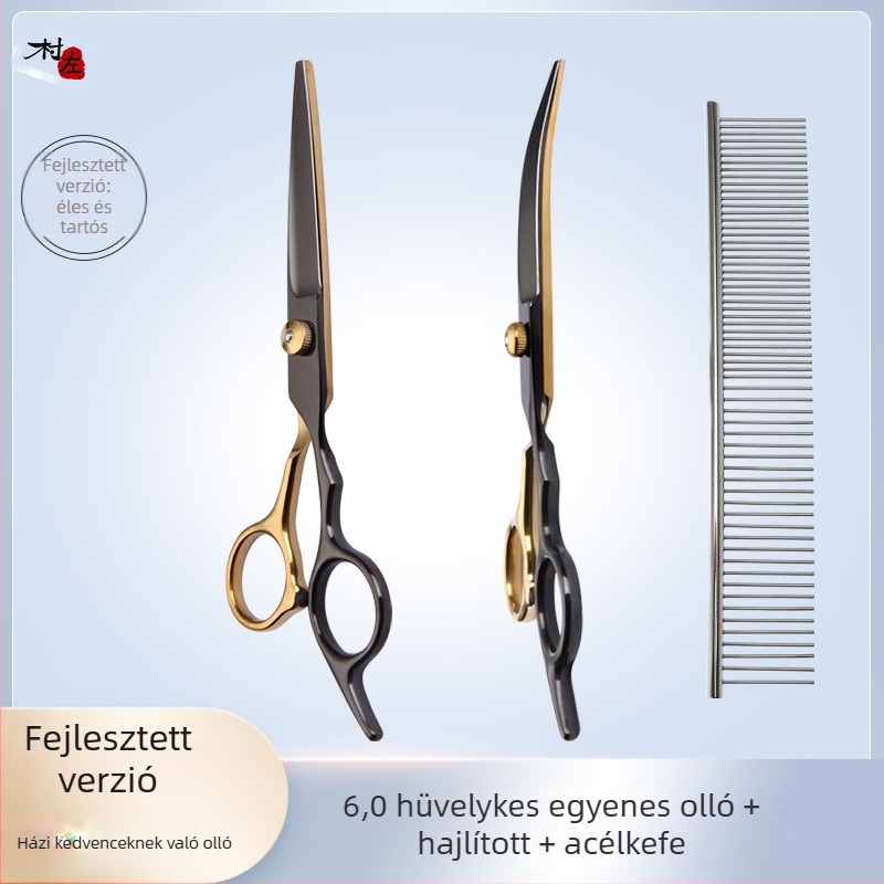 Kisállat szépségápolási kutya olló nyíróeszköz speciális szőrvágó készlet kutyaszőr ívelt olló mackó nyíró műtárgy