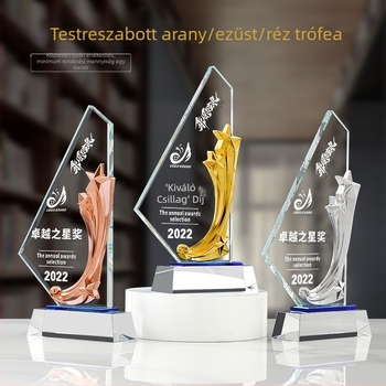 Kristály trófea fém kristály trófea kreatív ötágú csillag high-end elegáns kiváló személyzet értékesítési bajnok díj kártya
