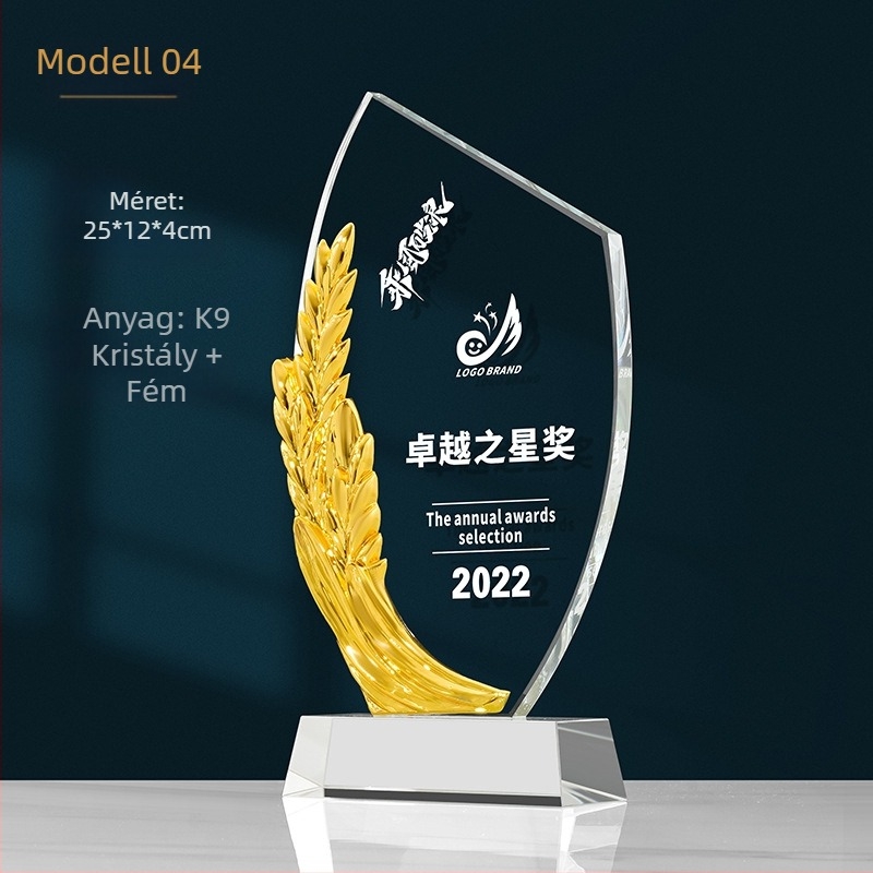 Kristály trófea fém kristály trófea kreatív ötágú csillag high-end elegáns kiváló személyzet értékesítési bajnok díj kártya