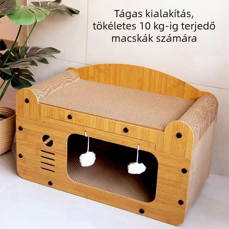 Macskakaparó tábla, kopásálló macskafészek, függőleges karomkanapé, hullámpapír, négy évszakos univerzális játék macskaház villa
