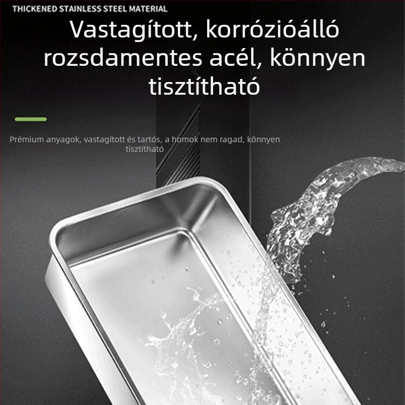 Az Amazon legkelendőbb rozsdamentes acél macskaalomdoboza, extra nagy, fröccsenésmentes, félig zárt, lépcsővel, hasizmokkal, macskakanállal