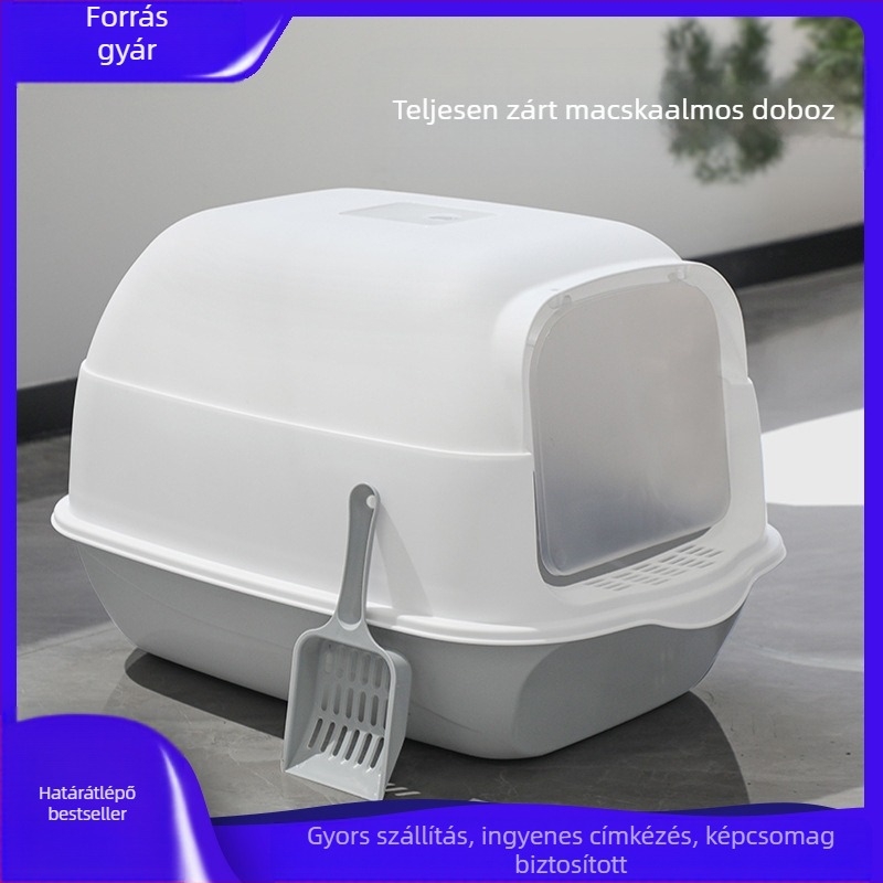 Nagy, teljesen zárt macskaalom doboz, szagmentes, fröccsenésmentes, túlméretezett macska WC, félig zárt, kettős célú macskaalom, raktáron, nagykereskedelemben