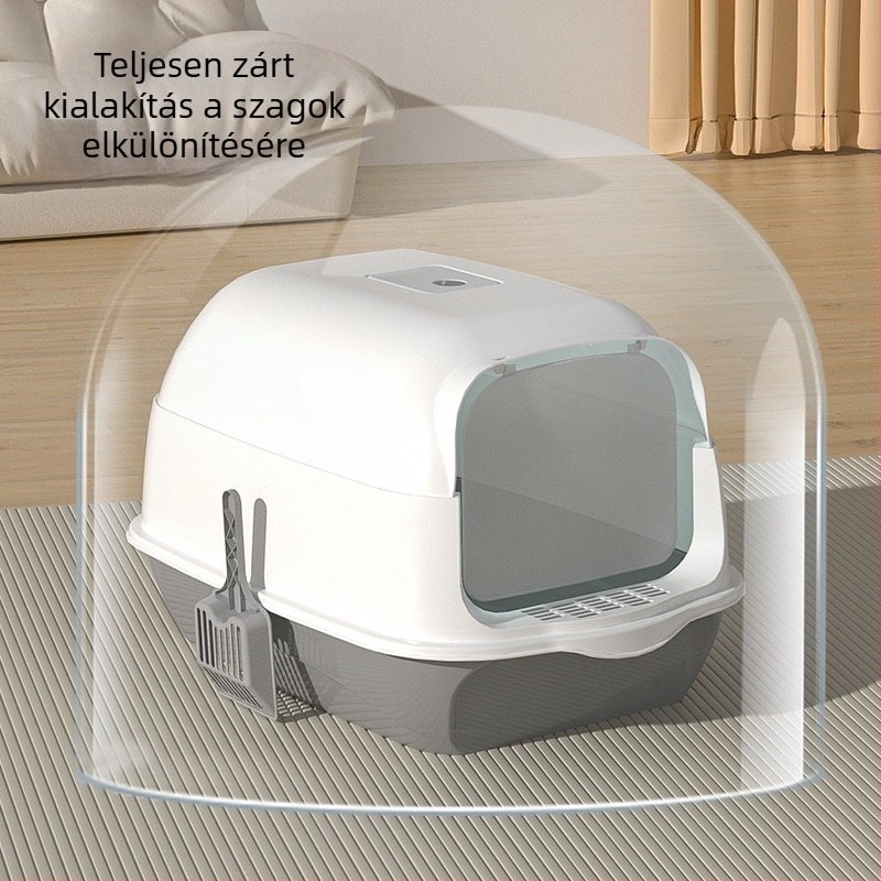 Nagy, teljesen zárt macskaalom doboz, szagmentes, fröccsenésmentes, túlméretezett macska WC, félig zárt, kettős célú macskaalom, raktáron, nagykereskedelemben