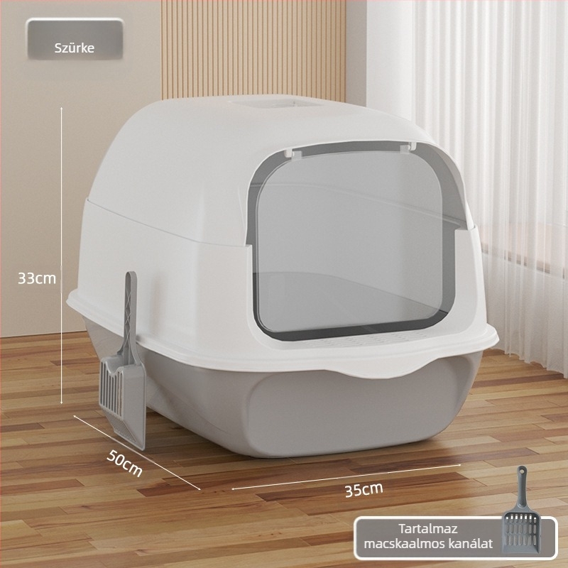Nagy, teljesen zárt macskaalom doboz, szagmentes, fröccsenésmentes, túlméretezett macska WC, félig zárt, kettős célú macskaalom, raktáron, nagykereskedelemben