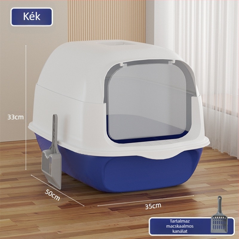 Nagy, teljesen zárt macskaalom doboz, szagmentes, fröccsenésmentes, túlméretezett macska WC, félig zárt, kettős célú macskaalom, raktáron, nagykereskedelemben