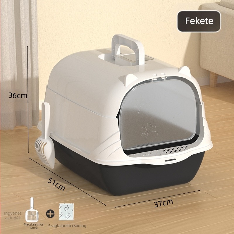 Nagy, teljesen zárt macskaalom doboz, szagmentes, fröccsenésmentes, túlméretezett macska WC, félig zárt, kettős célú macskaalom, raktáron, nagykereskedelemben