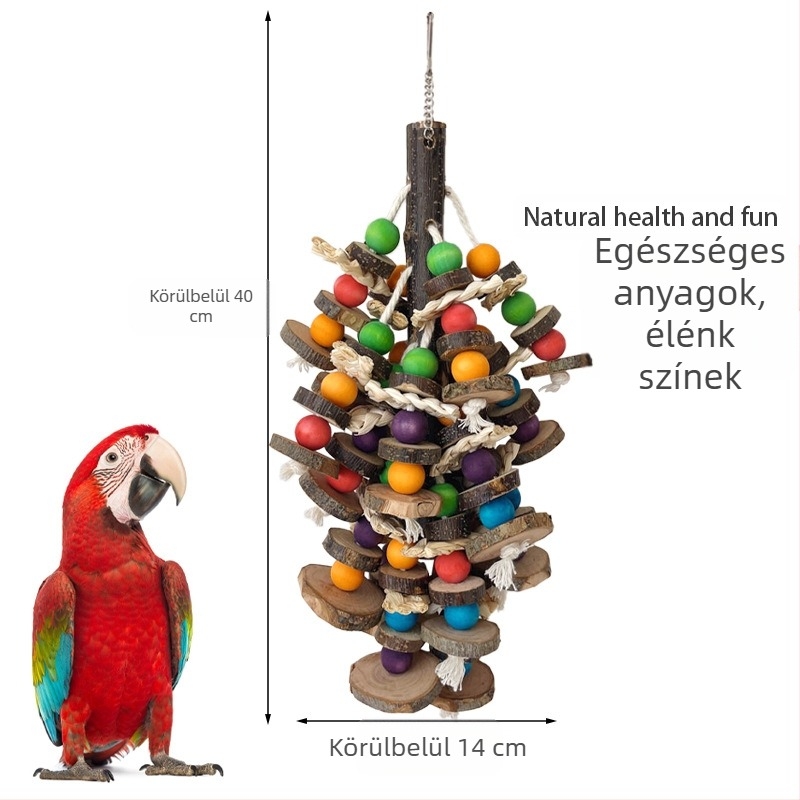 Közepes és nagy papagájjáték, rönk, rágózsinór, tépkedés az unalom enyhítésére, dörzsölő madárjáték, madárkalitka, dekoratív papagájkellékek