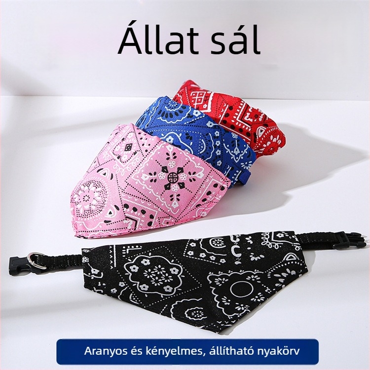 Állítható nyakörv kutyáknak és macskáknak, háromszög mintás, kockás mintával