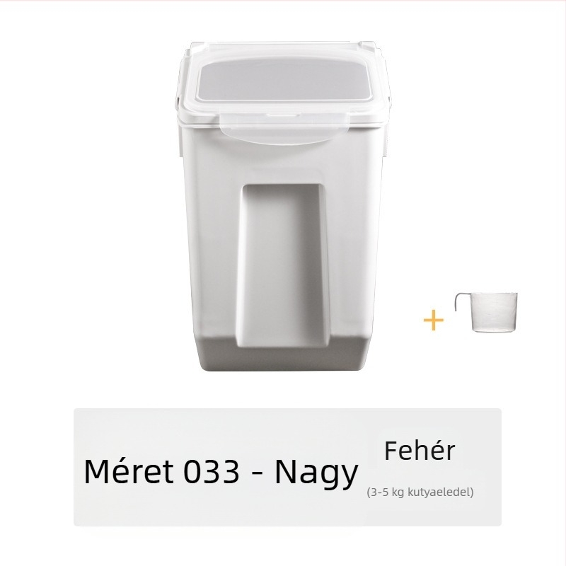 Műanyag rizsvödör, lezárt, nedvességálló, 10 kg-os konyhai háztartási gabonatároló vödör fedéllel, háziállatoknak, macskáknak való gabonavödör, rovarbiztos tárolóedény