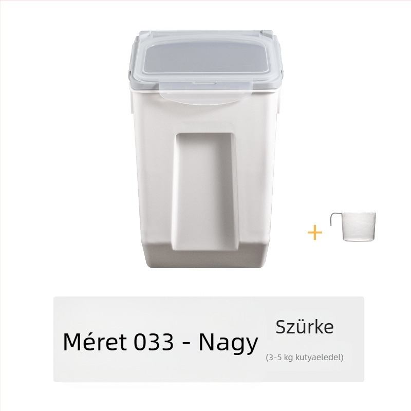 Műanyag rizsvödör, lezárt, nedvességálló, 10 kg-os konyhai háztartási gabonatároló vödör fedéllel, háziállatoknak, macskáknak való gabonavödör, rovarbiztos tárolóedény