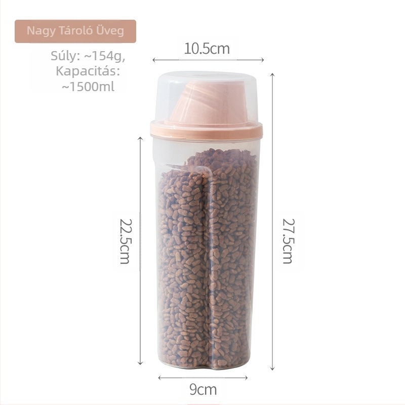 Gabonatároló vödör macska- és kutyaeledel-tároló, lezárt, nedvességálló tárolótartály, háziállatok gabonatároló doboza, hordozható kirándulási célra