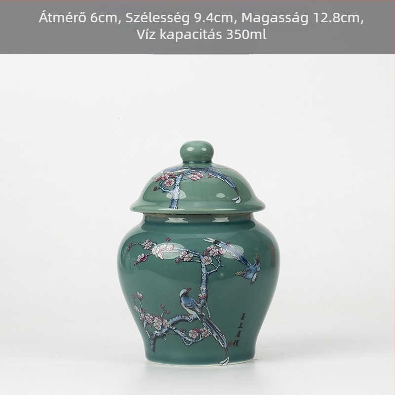 Kerámia kis méretű teáskanna lezárt üveg háztartási tea csomagoló doboz celadon teáskanna tárolóedény általános üveg fedéllel