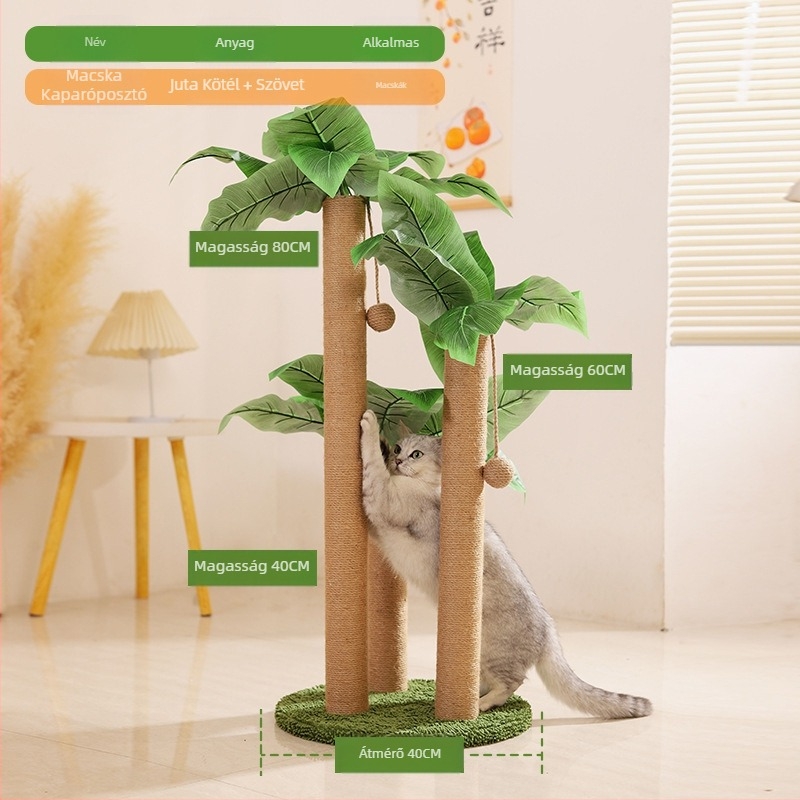 Természetes szizál függőleges kókuszlé kókuszfa mászóka állvány macska mászóka állvány macska kapaszkodó oszlop macska ugró platform macskafa macskajáték kisállat-kellékek