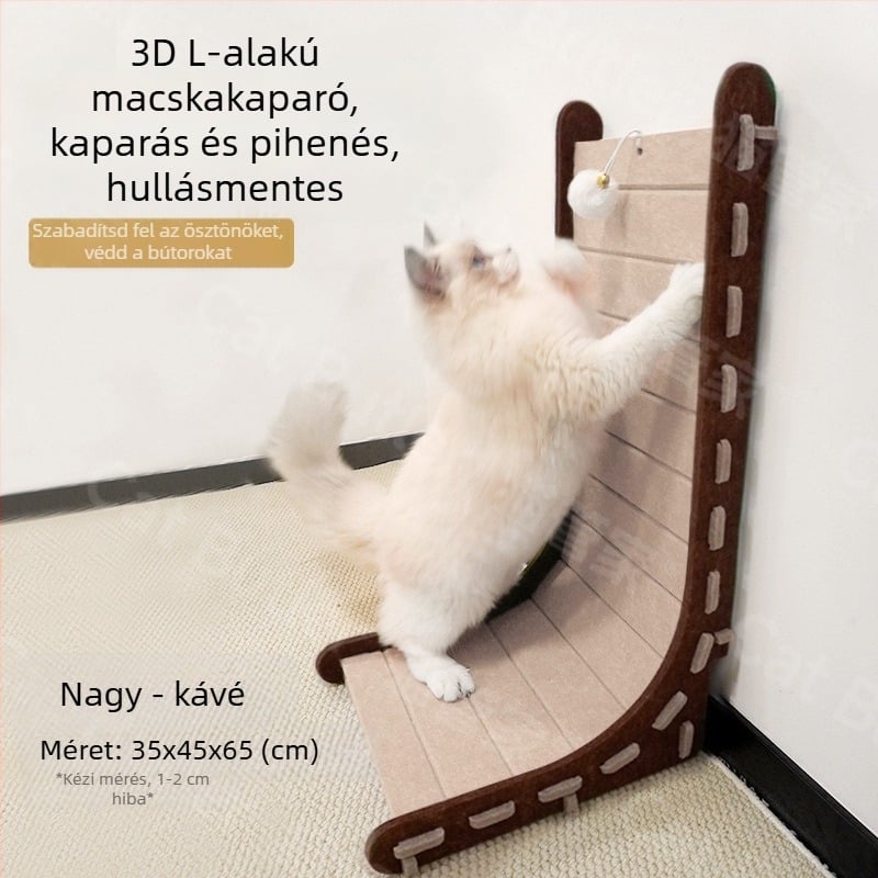 L-típusú függőleges macskakaparódeszka filc macskafészek integrált kopásálló, morzsamentes macskakarom-csiszolásos műtárgy extra nagy macskakaromdeszka