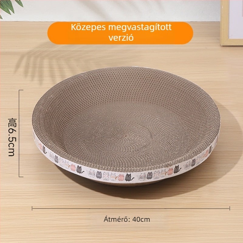 Macskakaparó tábla, karcálló, karcálló tál, macskafészek, hullámkarton, kerek, ovális, macskakaparó medence, macskajáték, raktáron, nagykereskedelemben