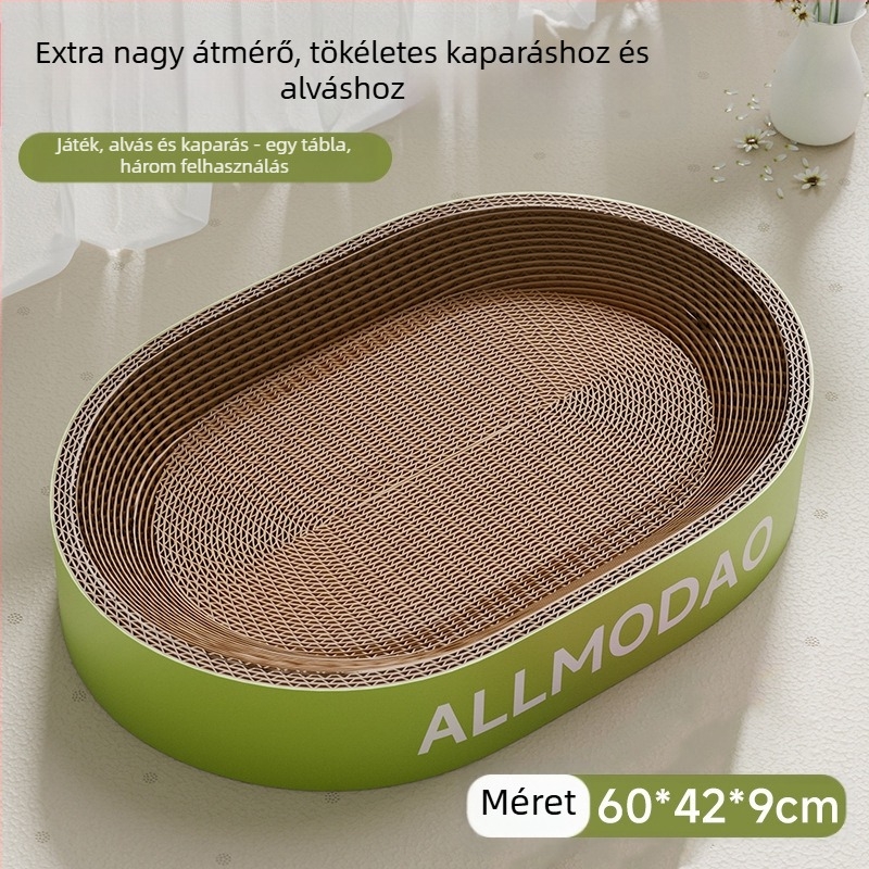 Macskakaparó tábla, karcálló, karcálló tál, macskafészek, hullámkarton, kerek, ovális, macskakaparó medence, macskajáték, raktáron, nagykereskedelemben