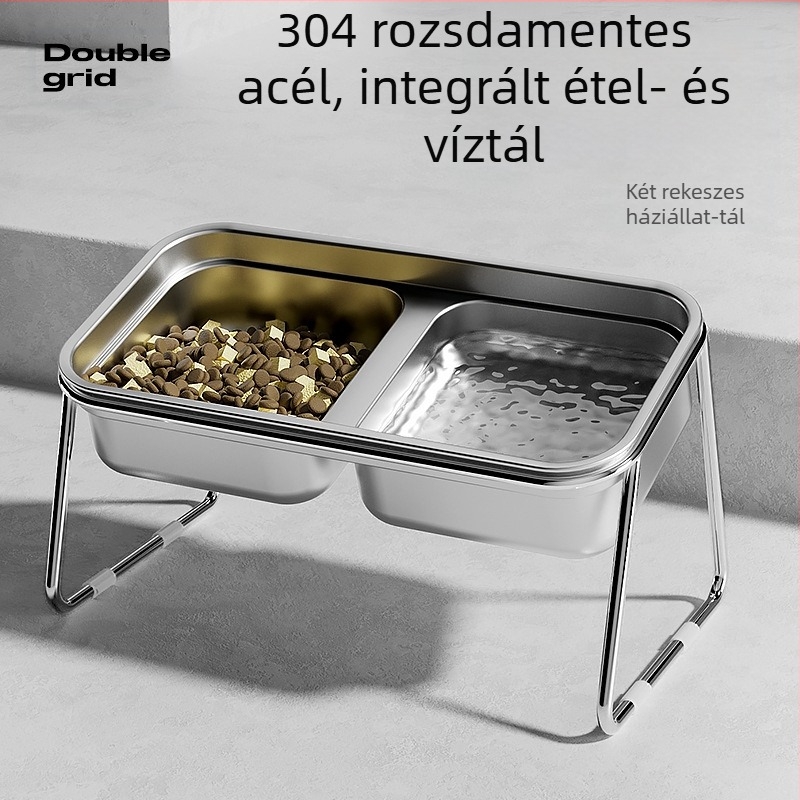 Macskatál, macskaeledel-tál, rozsdamentes acél dupla tál, kopogásgátló kisállattál, macskaétel-tál, ivótál, etetőtál, kutyatál
